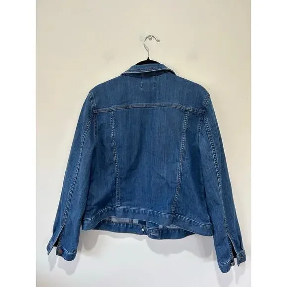 Loft Jean jacket womens L petite dark wash some stretch classic - Picture 3 of 7